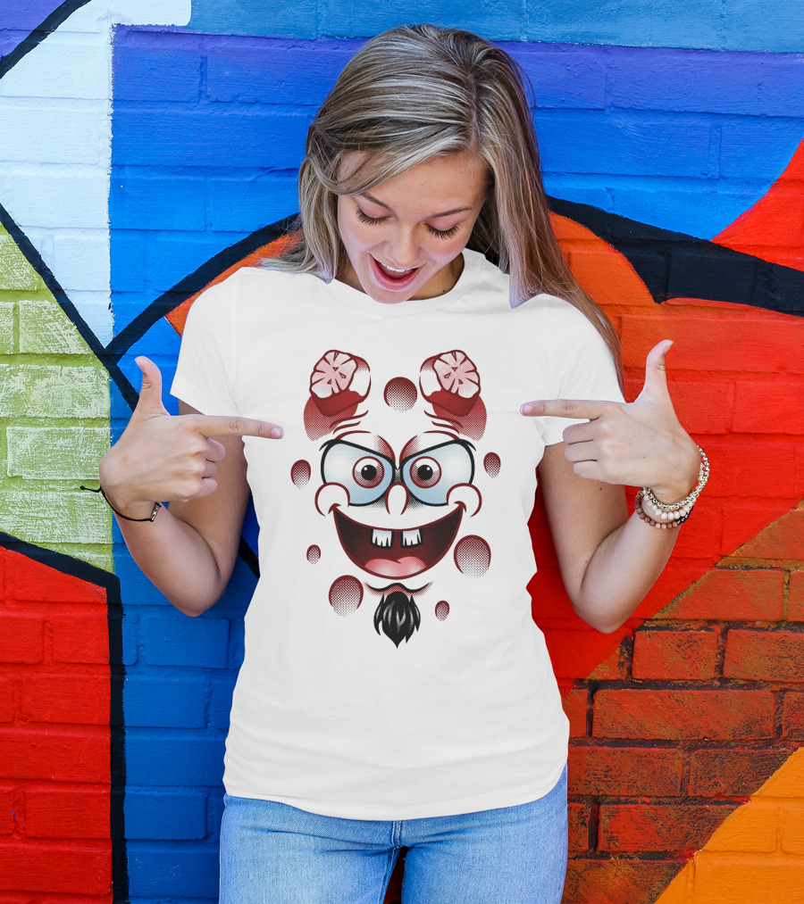 Happy Hellbob Silly Cartoon Face With Sliced Brain Elements T-Shirt
