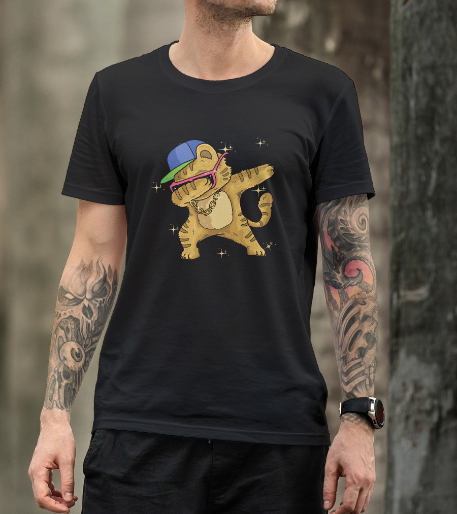 Hip Hop Cat Dab With Cap And Gold Chain T-Shirt