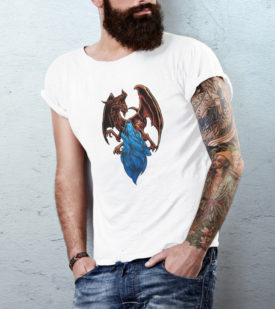 DRAGON Red And Blue Mythical Creature T-Shirt