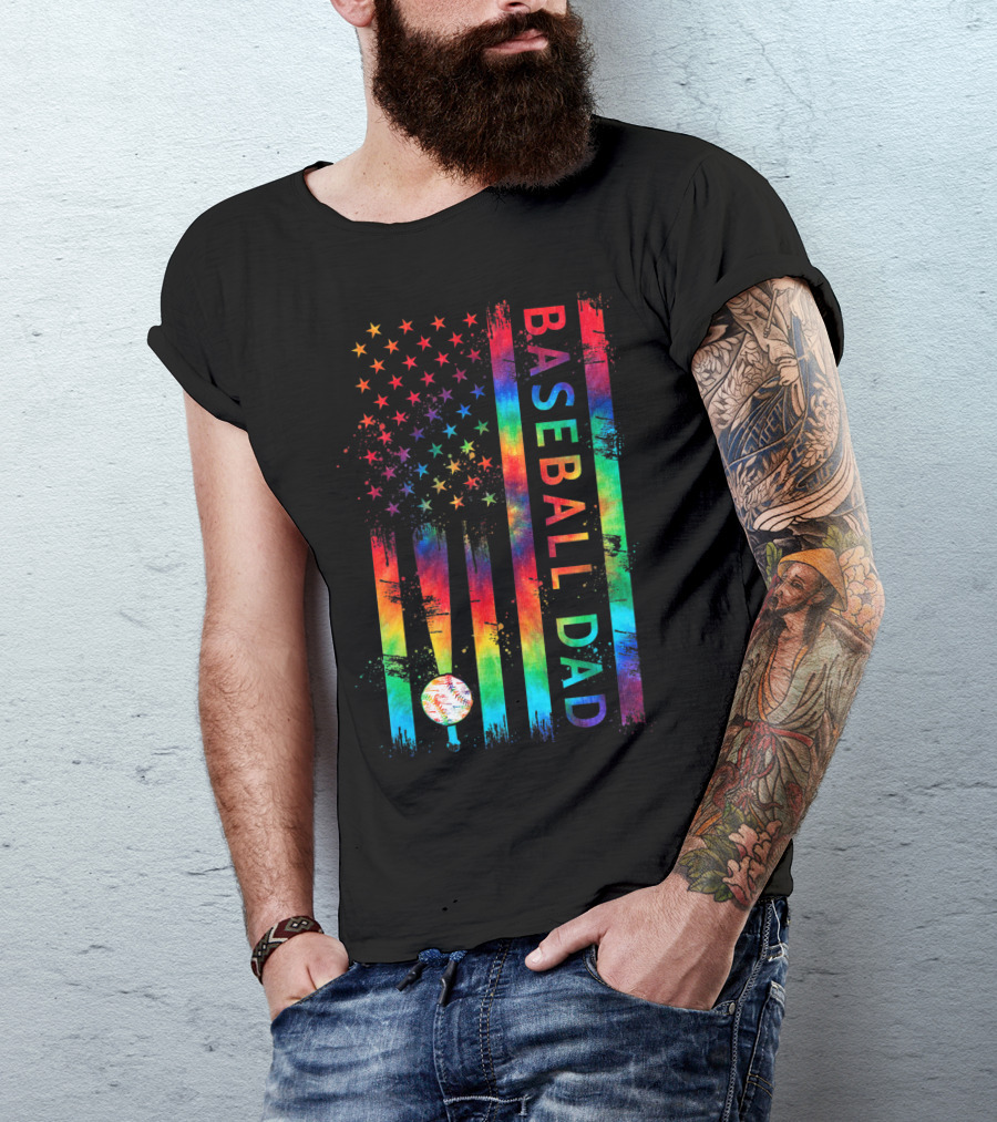 American Flag Tie Dye Baseball Dad Pride Team T-Shirt