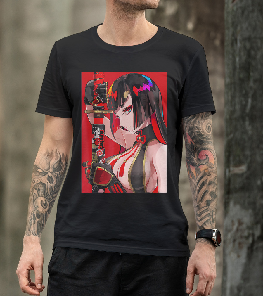 Anime Girl Japanese Aesthetic Katana Warrior Otaku T-Shirt