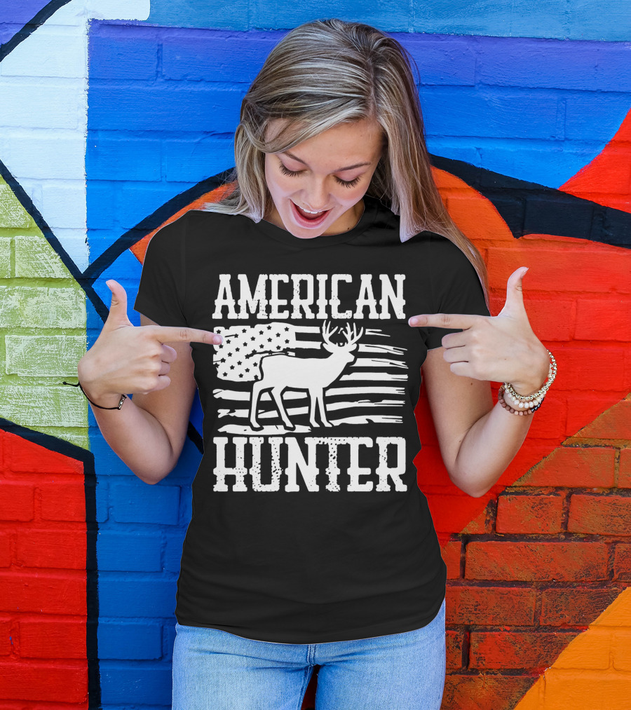 American Flag American Hunter Patriot Party Decor Usa T-Shirt