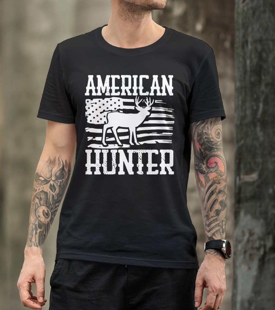 American Flag American Hunter Patriot Party Decor Usa T-Shirt