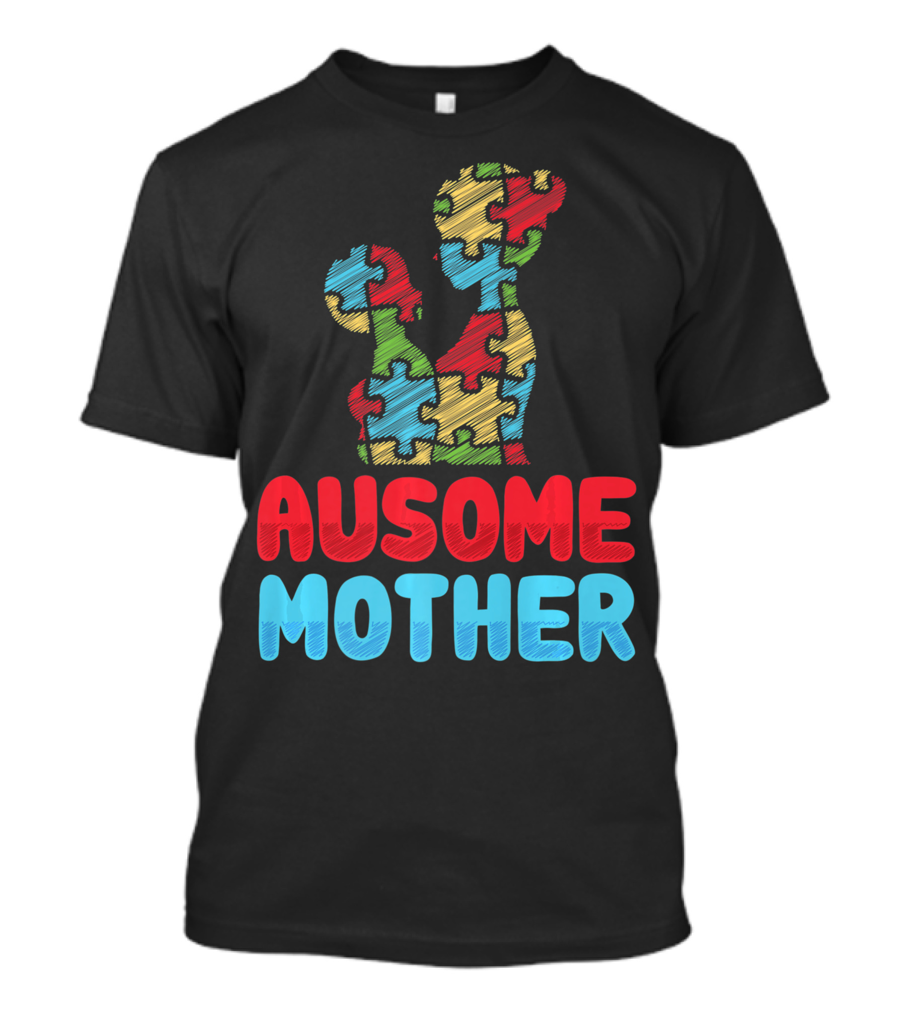 Ausome Mother Colorful Puzzle Piece Autism Awareness T-Shirt