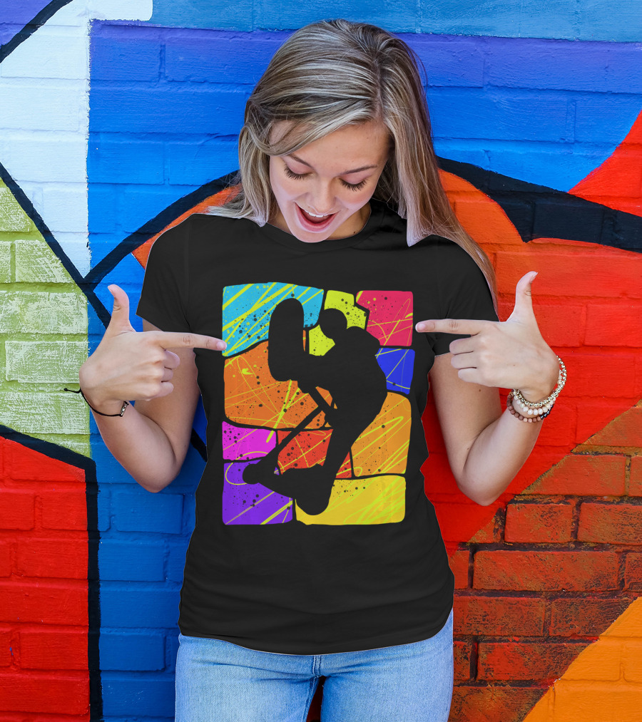 Awesome Scooter Teens Colorful Silhouette Adventure T-Shirt