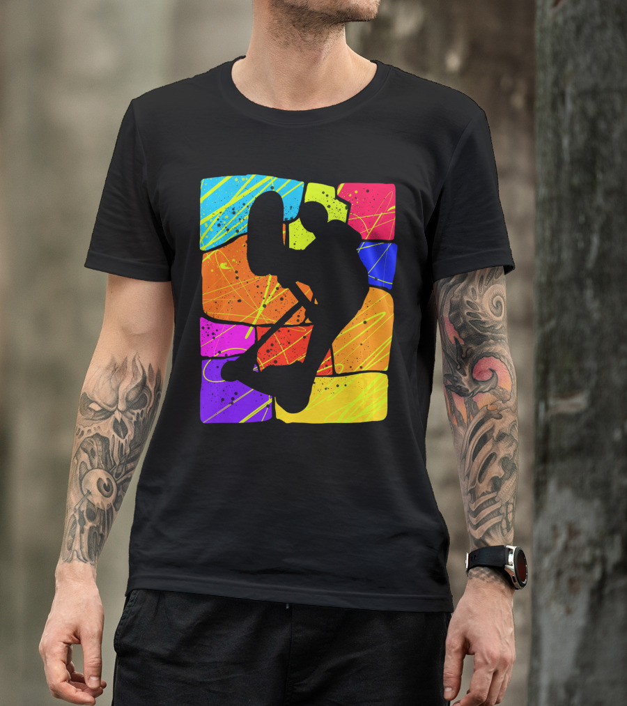 Awesome Scooter Teens Colorful Silhouette Adventure T-Shirt