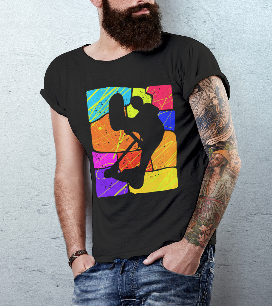 Awesome Scooter Teens Colorful Silhouette Adventure T-Shirt