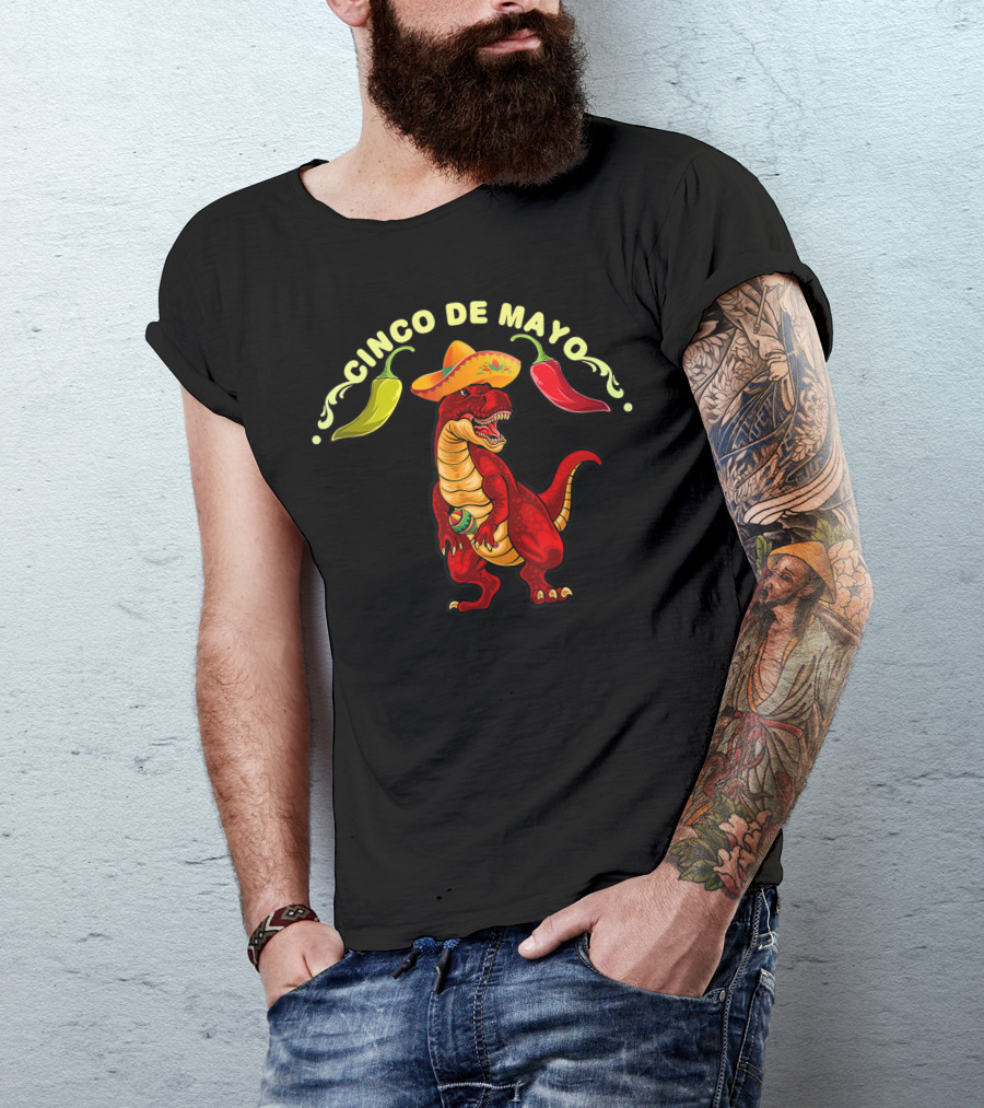 Cinco De Mayo Dinosaur Tyrannosaurus Sombrero Maracas Fiesta 5 De Mayo T-Shirt
