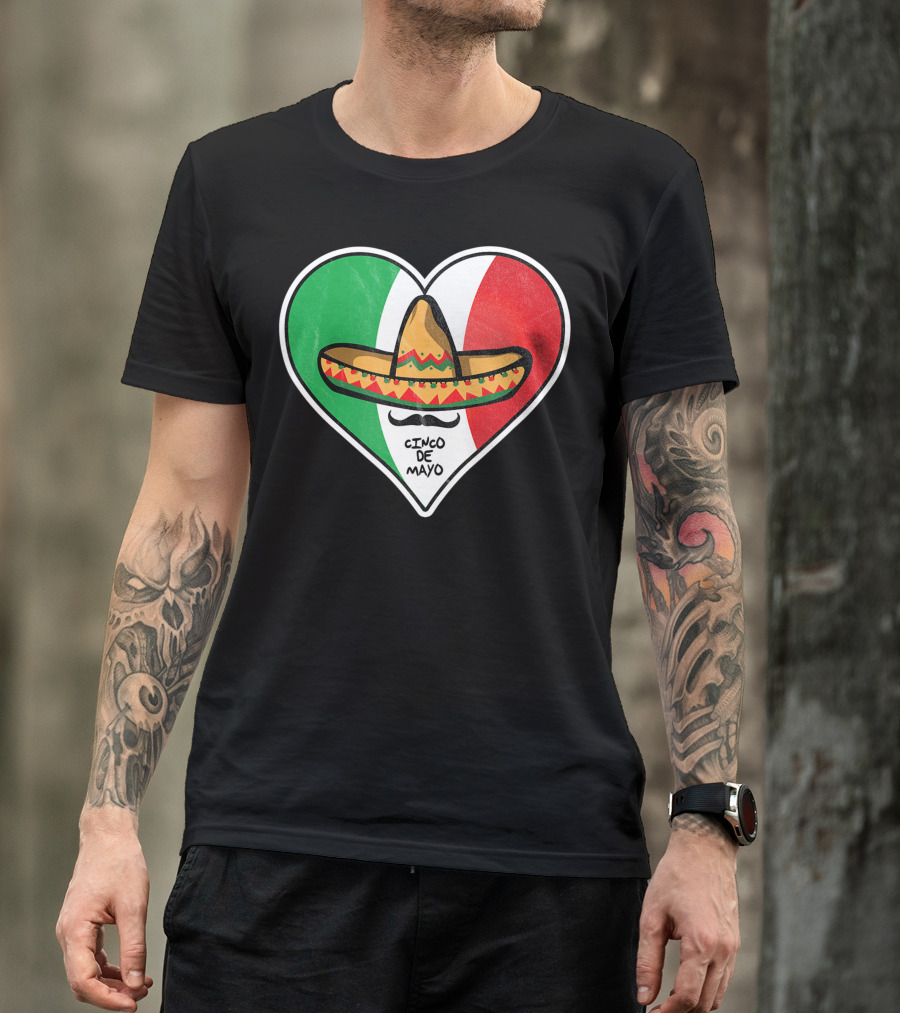 Cinco De Mayo Vintage Sombrero Heart Mexican Flag T-Shirt