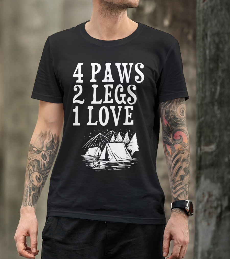 4 Paws 2 Legs 1 Love Dog Camping Lover Adventure Tent Campfire T-Shirt