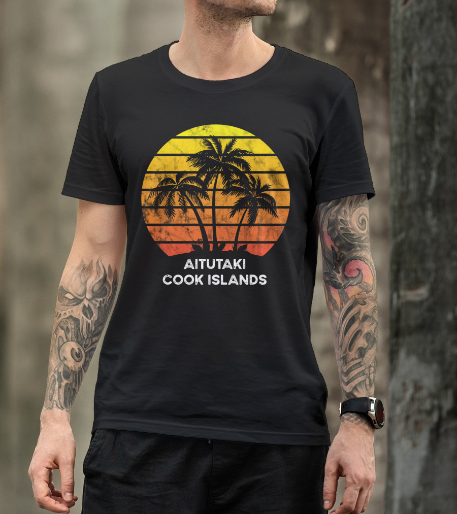 Aitutaki Cook Islands Sunset Palm Tree Vacation Beach Scene T-Shirt