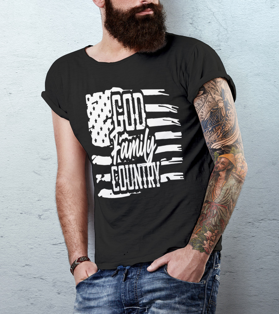 American Flag God Family Country Patriot Party Decor USA T-Shirt