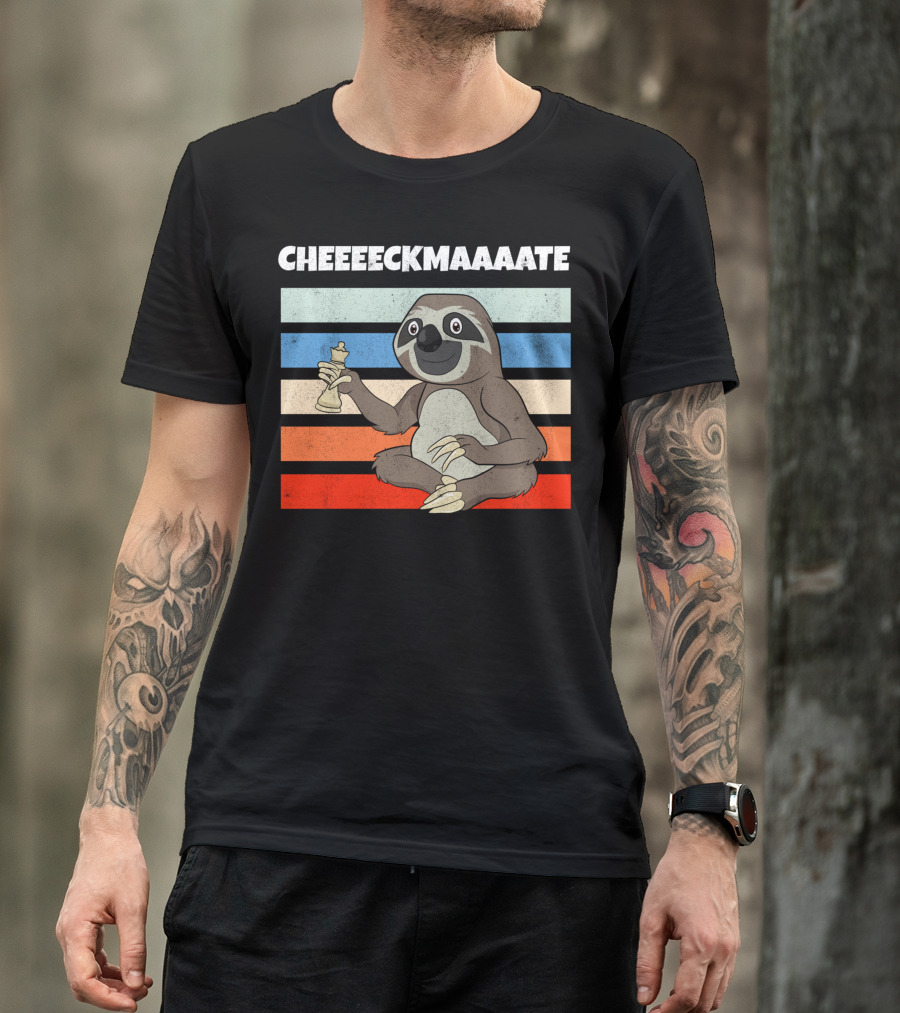 Cheeeckmaaaate Chess Sloth Holding Pawn T-Shirt
