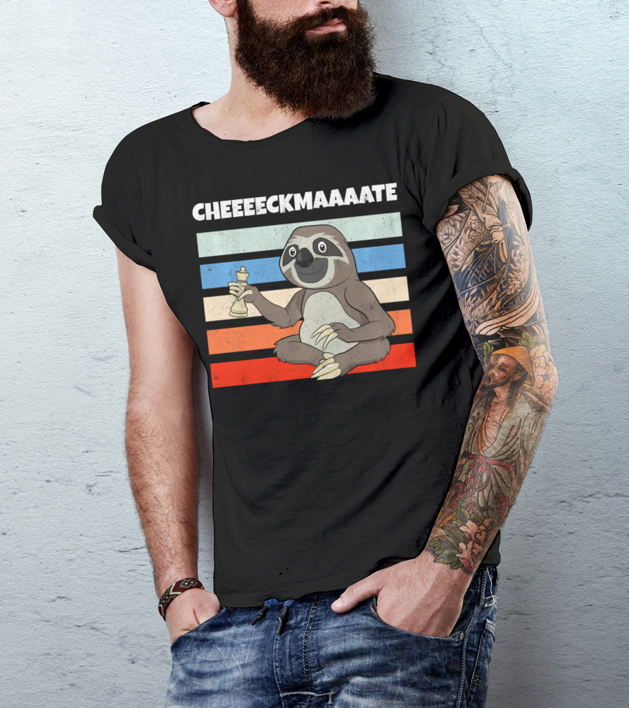 Cheeeckmaaaate Chess Sloth Holding Pawn T-Shirt