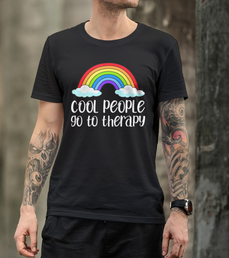 Cool People Go To Therapy Rainbow Mental Health Awareness T-Shirt