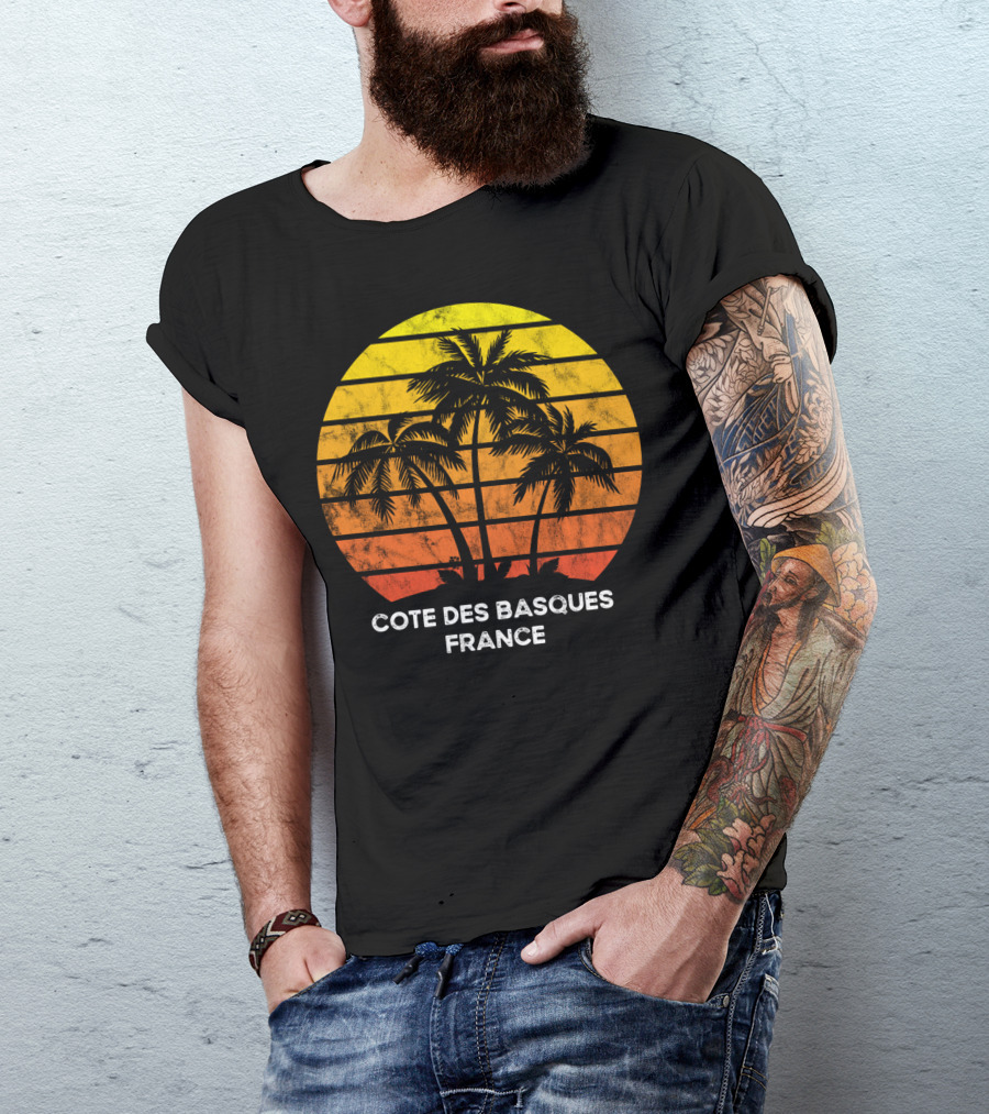 Cote Des Basques France Beach Vacation Palm Trees Sunset T-Shirt