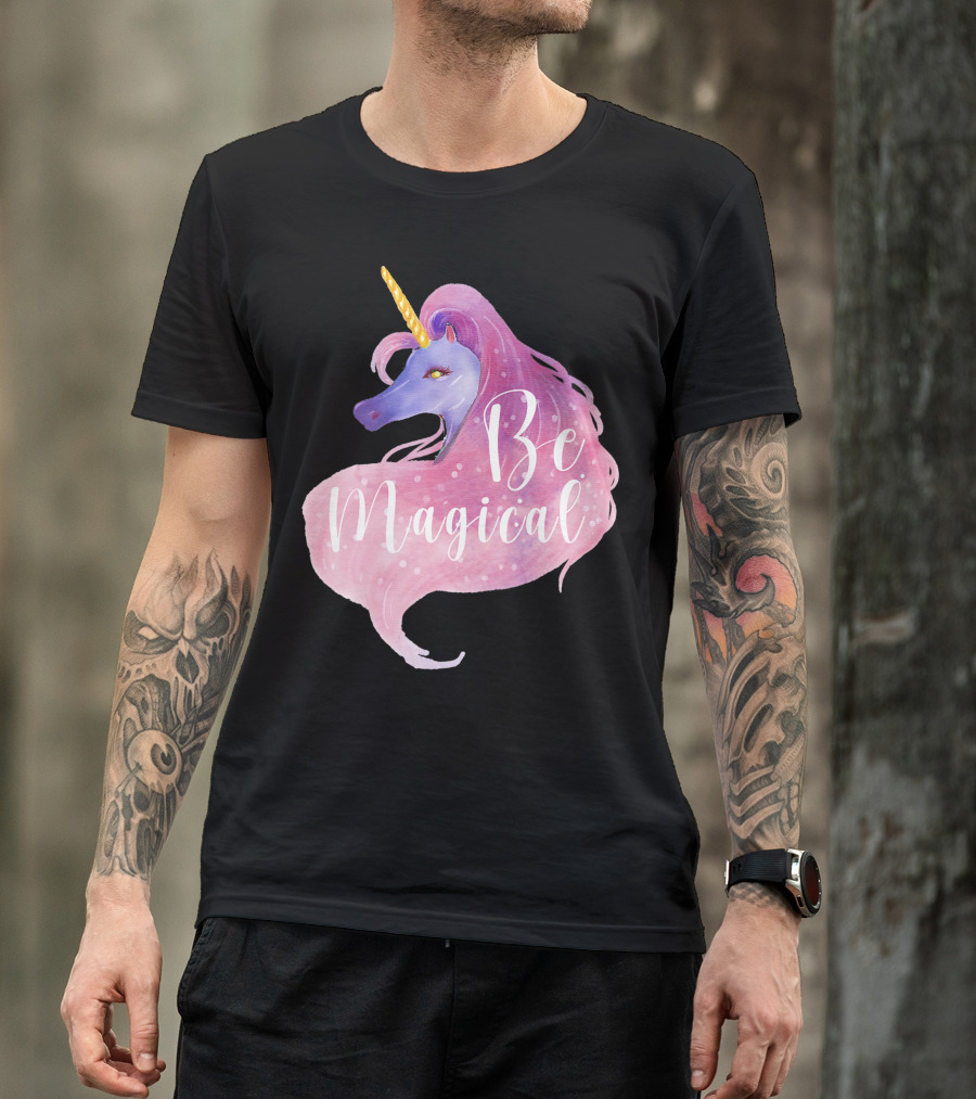 Be Magical Cute Unicorn Watercolor Pink Purple T-Shirt