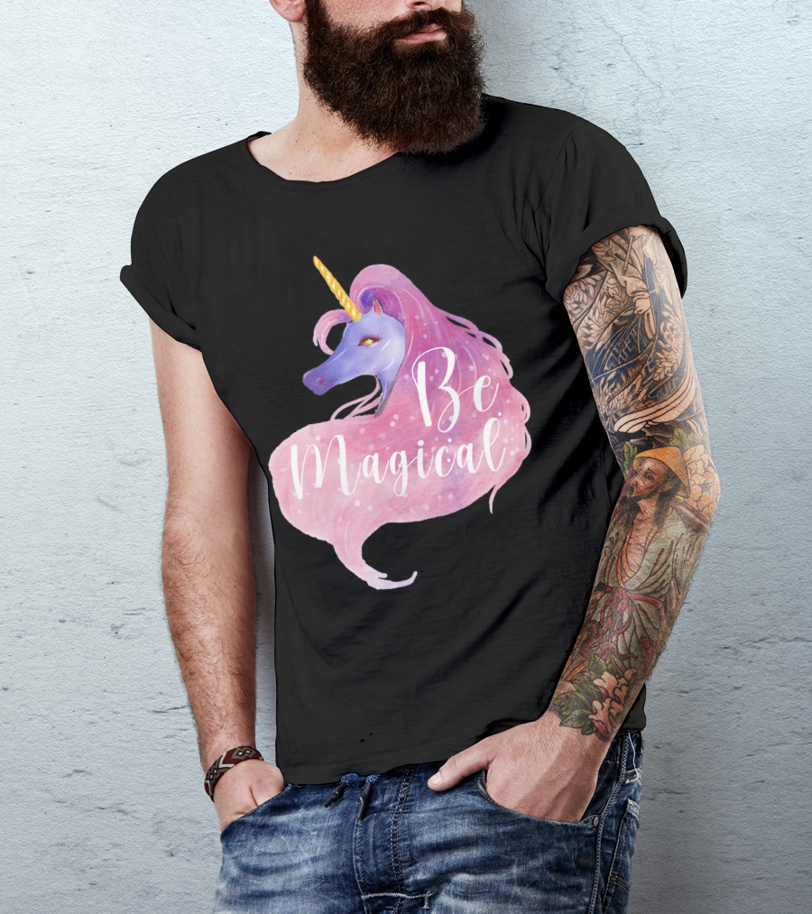 Be Magical Cute Unicorn Watercolor Pink Purple T-Shirt