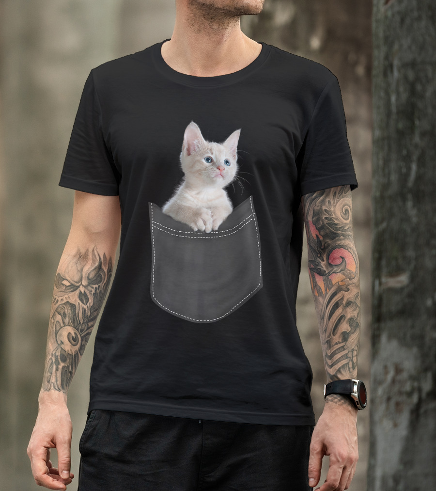 Cute White Kitty Peeking From Pocket Cats T-Shirt