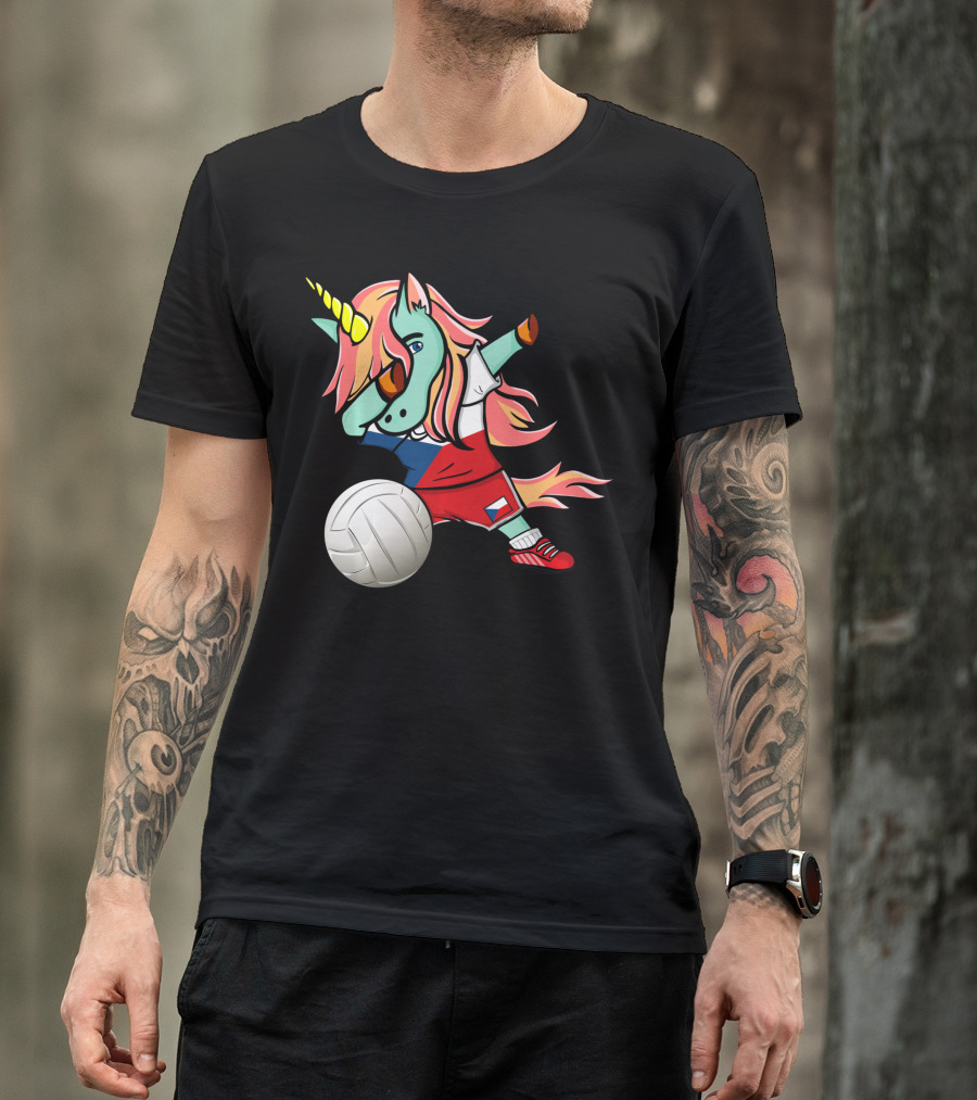 Dab Unicorn Czech Republic Volleyball Fans Czech Flag Jersey T-Shirt