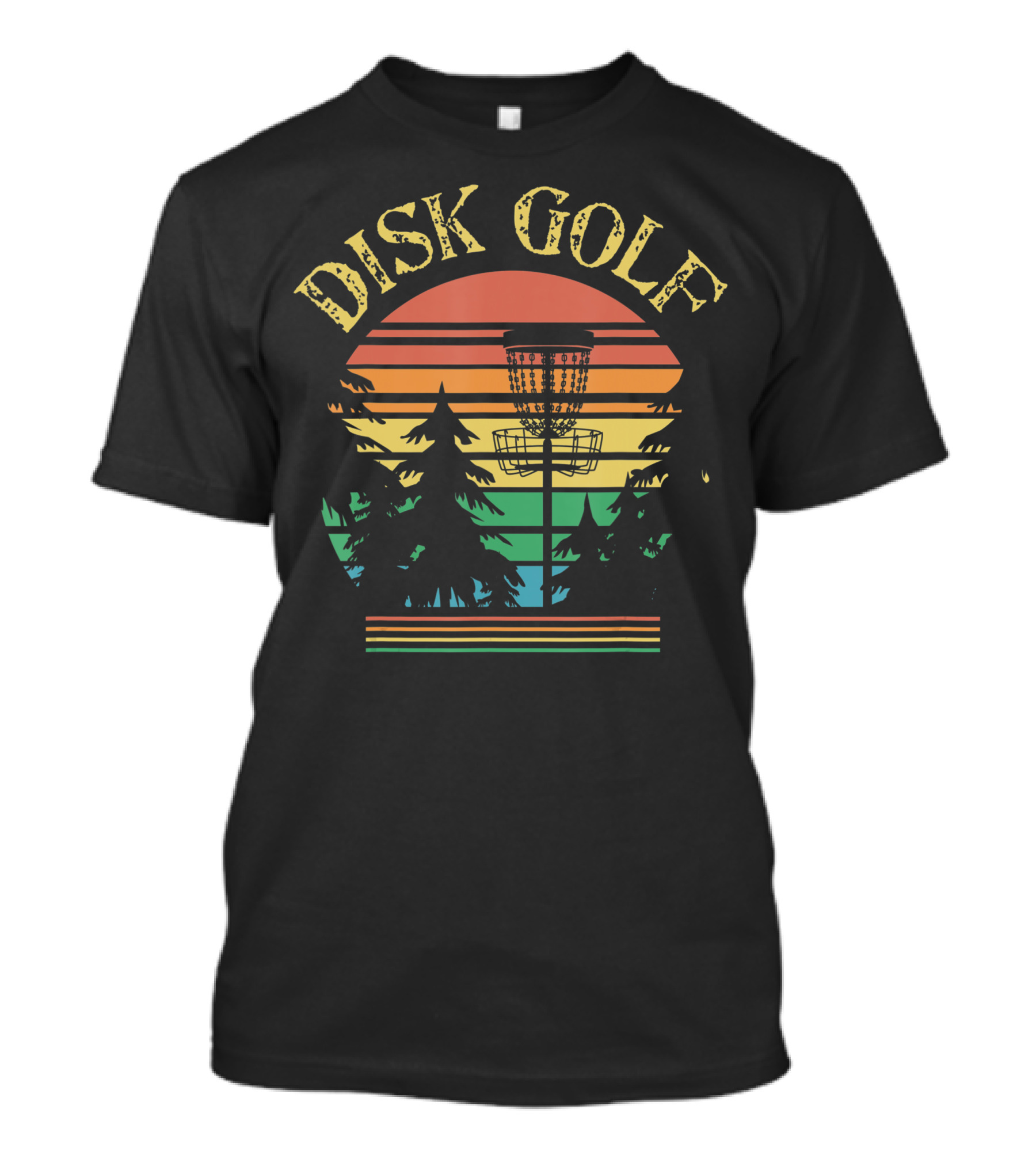 Disk Golf Sunset Forest Basket Scene T-Shirt