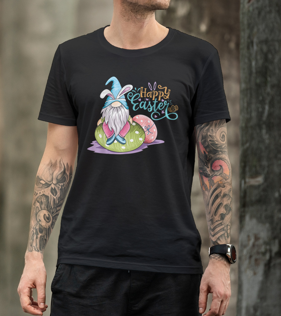 Happy Easter Gnome On Colorful Eggs T-Shirt