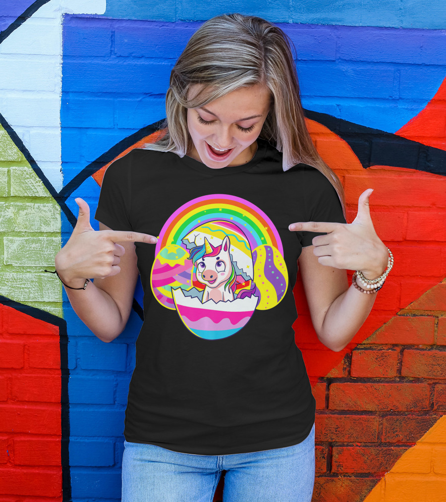 Easter Unicorn Rainbow Cute Eggs Birthday Girls T-Shirt