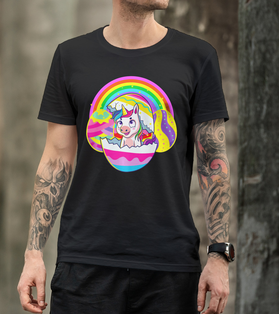 Easter Unicorn Rainbow Cute Eggs Birthday Girls T-Shirt