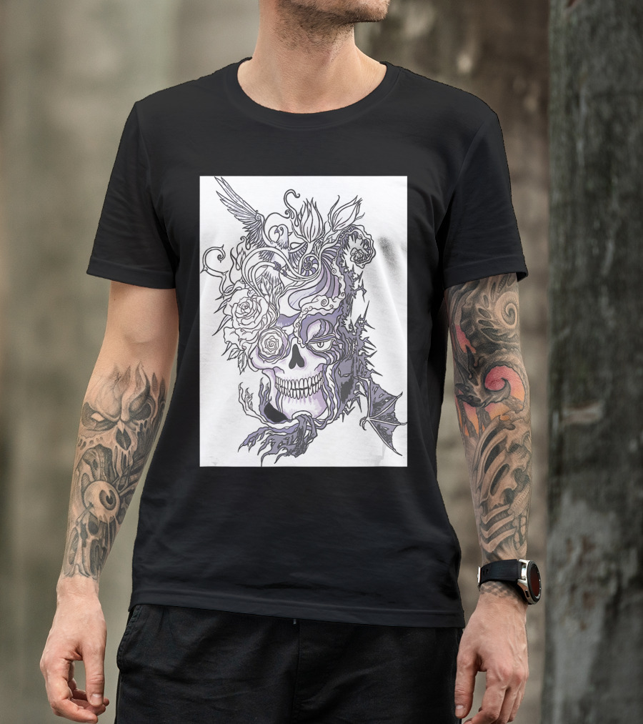 Evil Skull Bat Rose Wing T-Shirt