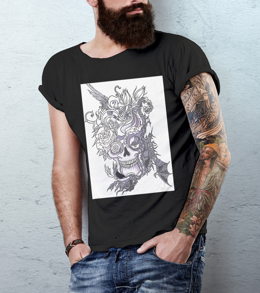 Evil Skull Bat Rose Wing T-Shirt