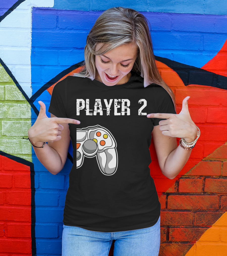 Player 2 Gamer Couple Matching Gaming Player Controller T-Shirt