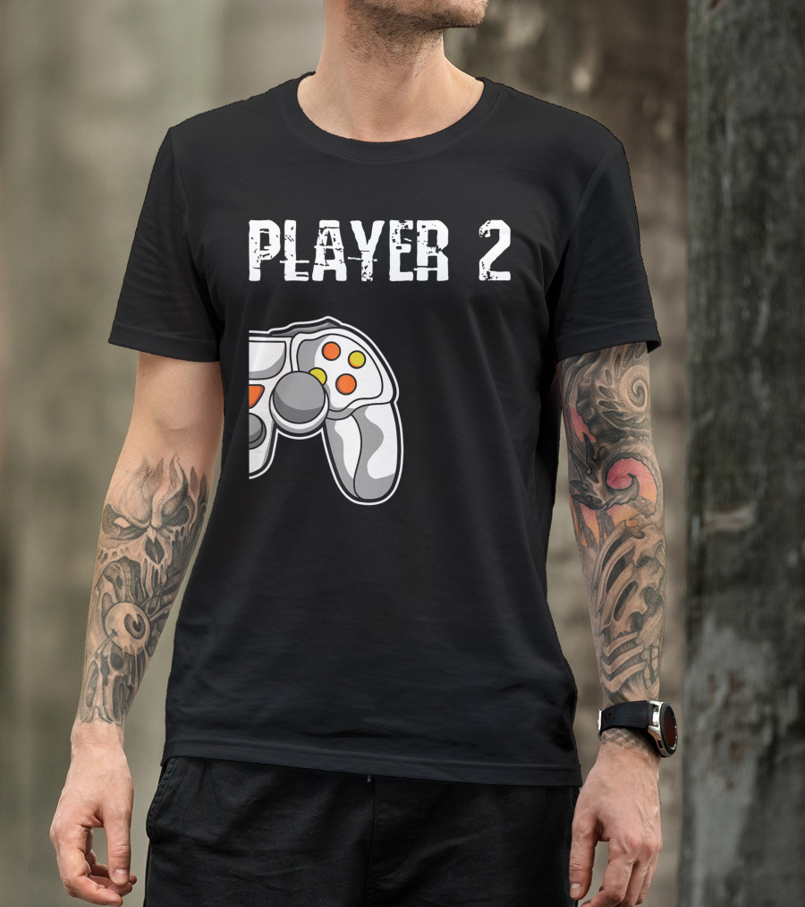 Player 2 Gamer Couple Matching Gaming Player Controller T-Shirt
