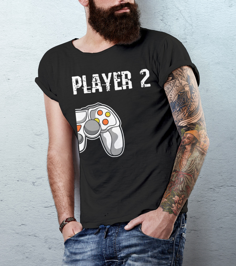 Player 2 Gamer Couple Matching Gaming Player Controller T-Shirt