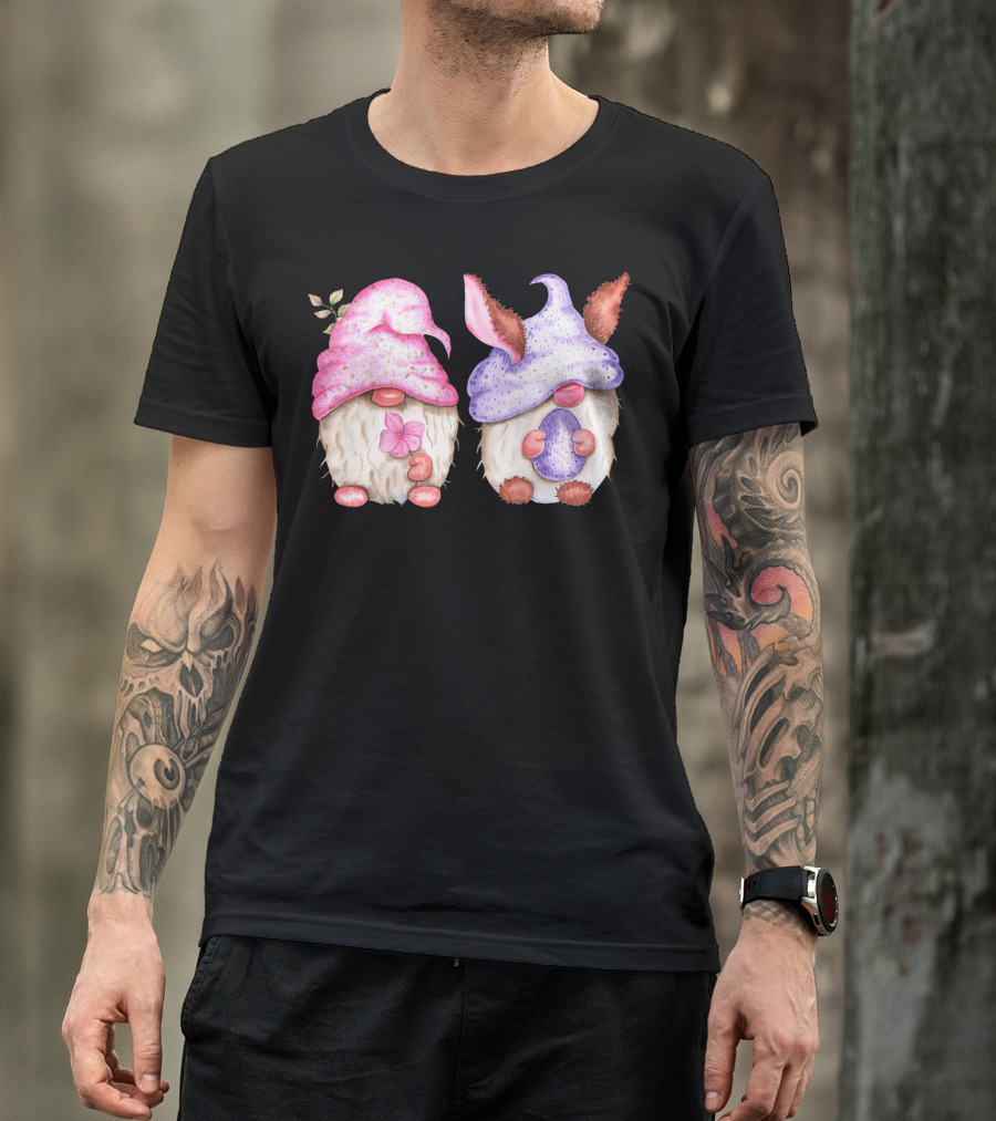 Easter Gnome Springtime Bunny Hat Flowers And Egg T-Shirt