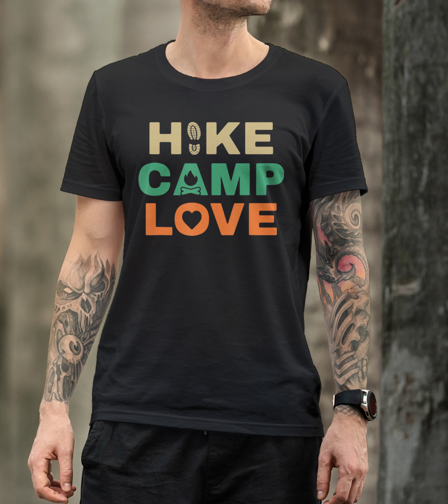 Hike Camp Love Boot Print Bonfire Heart Camping Hiking T-Shirt