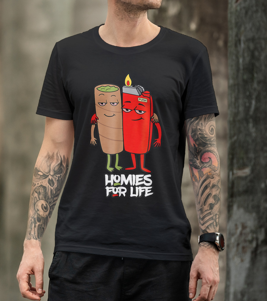 Homies For Life Weed Hugs Blunt Lighter Duo T-Shirt