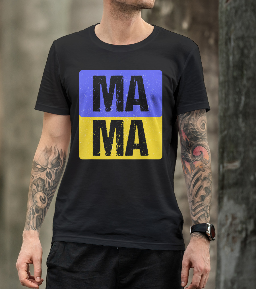 Mama Modern Boxed Square Mom Cute Family Mother Distressed Blue Yellow Blocks T-Shirt