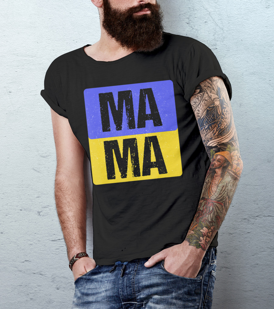 Mama Modern Boxed Square Mom Cute Family Mother Distressed Blue Yellow Blocks T-Shirt