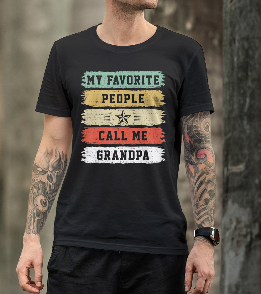 My Favorite People Call Me Grandpa Distressed Stripes Star T-Shirt
