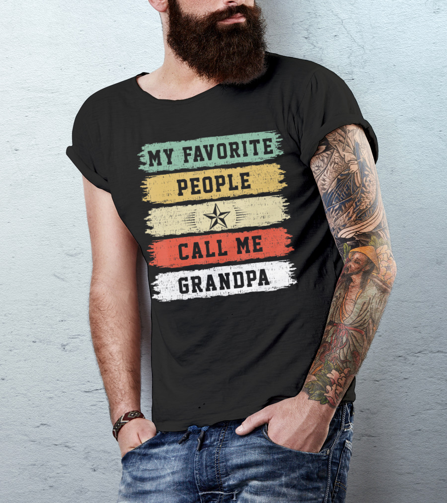 My Favorite People Call Me Grandpa Distressed Stripes Star T-Shirt