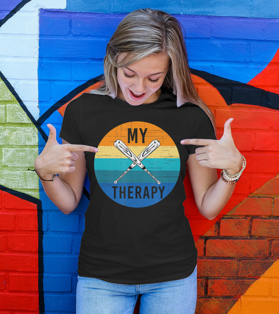 My Therapy Is Baseball American Baseball Fan Training Top Vintage Retro Crossed Bats T-Shirt