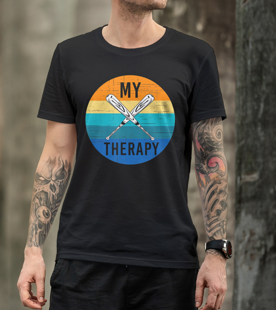 My Therapy Is Baseball American Baseball Fan Training Top Vintage Retro Crossed Bats T-Shirt