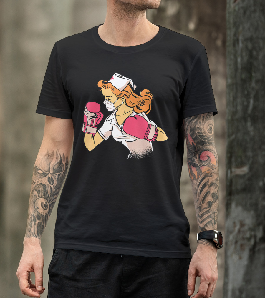 Nurse Boxer With Pink Gloves Fighting Spirit T-Shirt