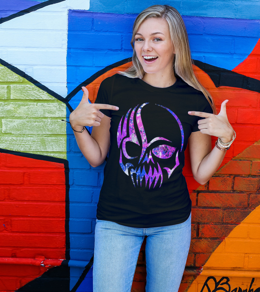 Purple Blue Skull Alien Aesthetic Video Games T-Shirt