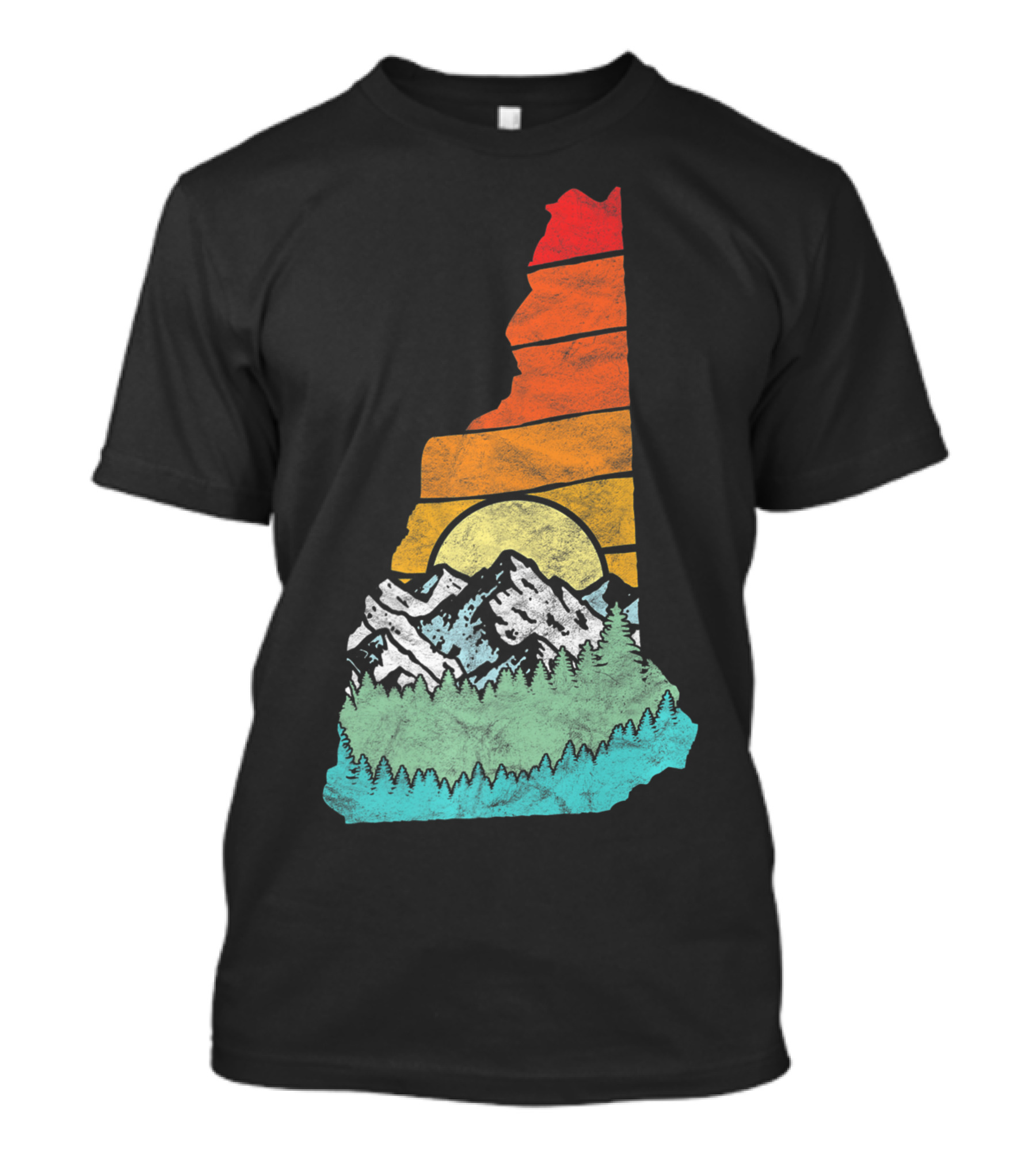 Retro New Hampshire State Outline With Mountains And Forest Sunset T-Shirt