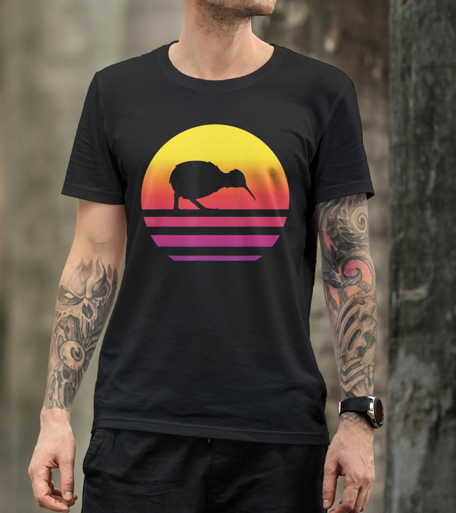Retro Sunset Kiwi Silhouette New Zealand Pacific T-Shirt