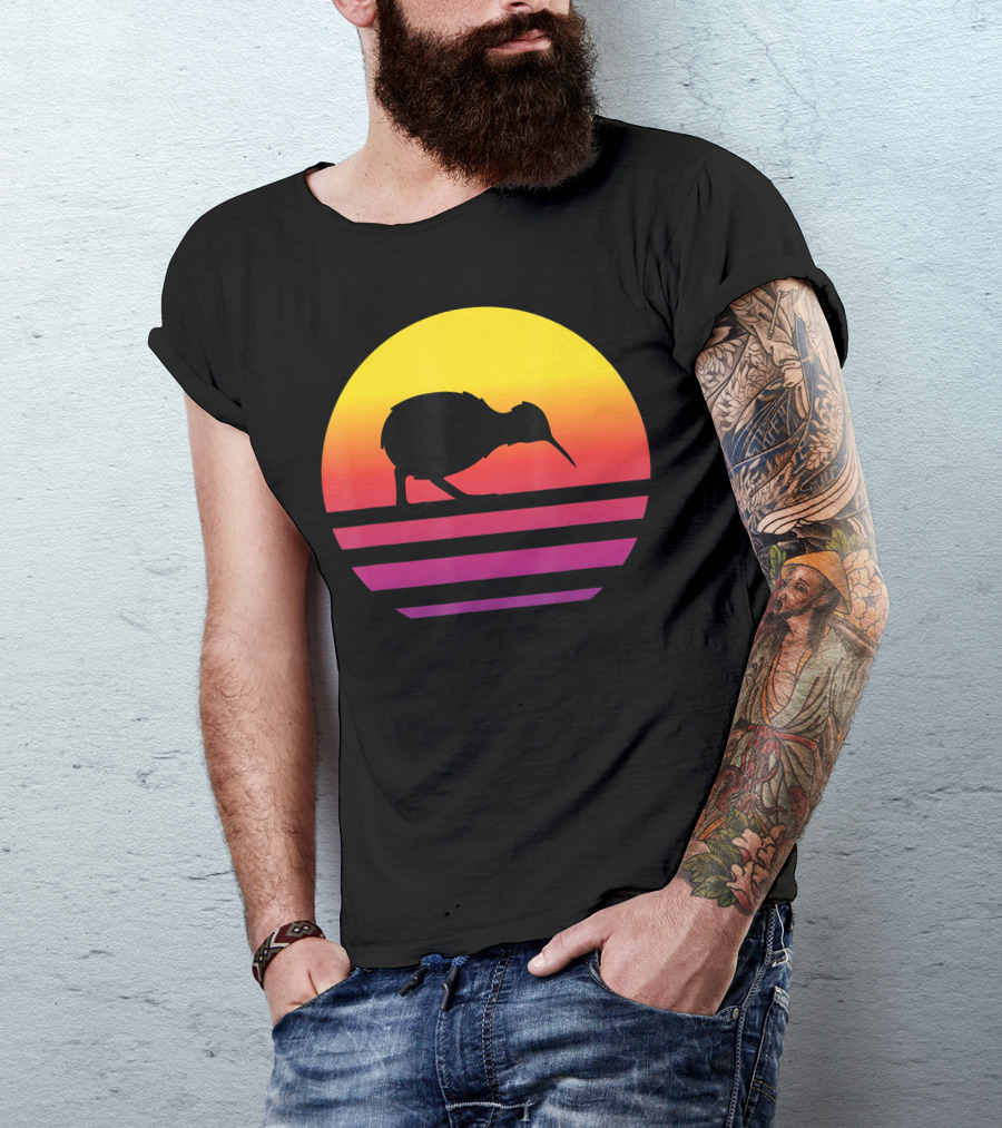 Retro Sunset Kiwi Silhouette New Zealand Pacific T-Shirt