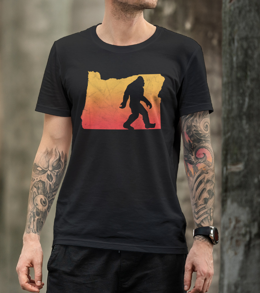 Retro Bigfoot Believer Vintage State Of Oregon Sunset T-Shirt