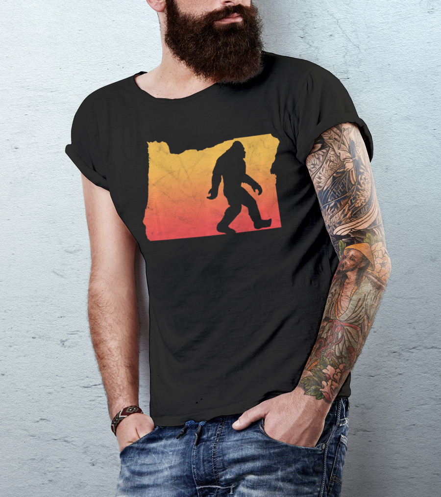 Retro Bigfoot Believer Vintage State Of Oregon Sunset T-Shirt