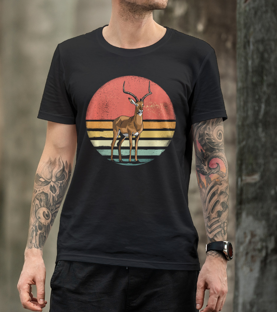 Retro Vintage Impala Nature Lover With Sunset Stripes T-Shirt
